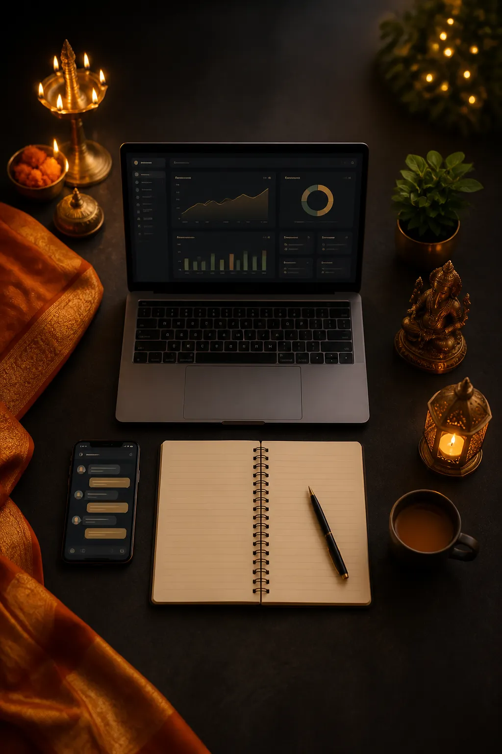 Indian entrepreneur workspace showing the journey from planning to launching online